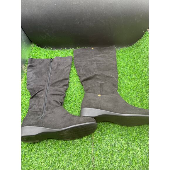 Black- Faux Suede-Thigh High Boots- Size 7 W (approx) - Picture 7 of 9